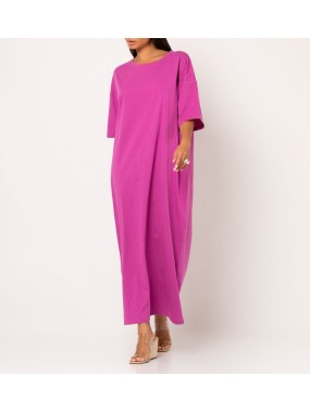 [OS] Φόρεμα maxi κοντομάνικο με ζώνη Βιολετί