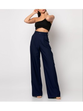 [Μ] Παντελόνι φαρδύ με πιέτες Navy