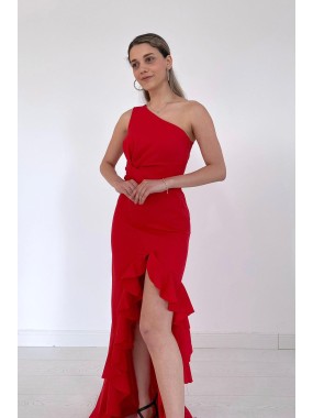 [M] Φόρεμα maxi βολάν Κόκκινο