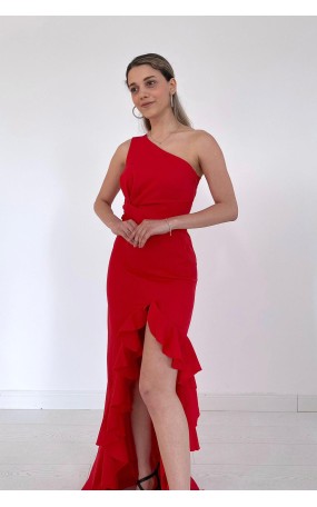 [M] Φόρεμα maxi βολάν Κόκκινο