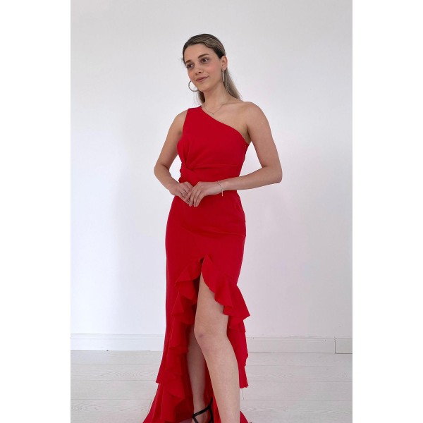 [M] Φόρεμα maxi βολάν Κόκκινο