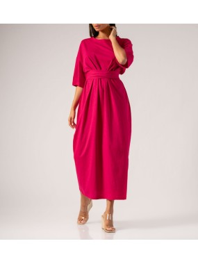 [OS] Φόρεμα maxi κοντομάνικο με ζώνη Φούξια