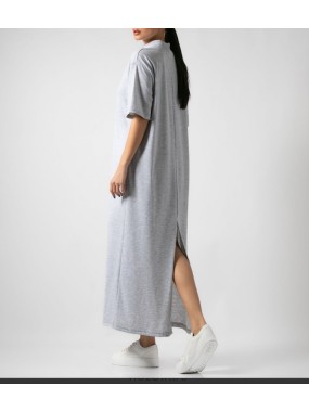 [S/M] Φόρεμα maxi βαμβακερό κοντομάνικο με ριπ λουπέτο Γκρι μελανζέ light