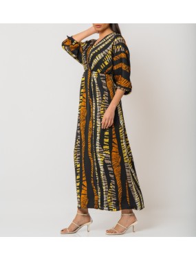 [S/M] Φόρεμα maxi κρουαζέ εμπριμέ Μαύρο