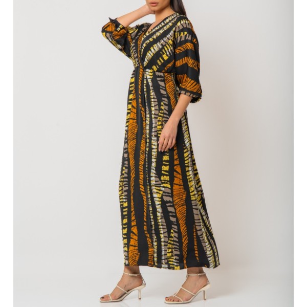 [S/M] Φόρεμα maxi κρουαζέ εμπριμέ Μαύρο