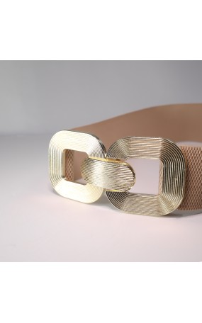 Ελαστική Ζώνη Με Χρυσή Αγκράφα Μπεζ