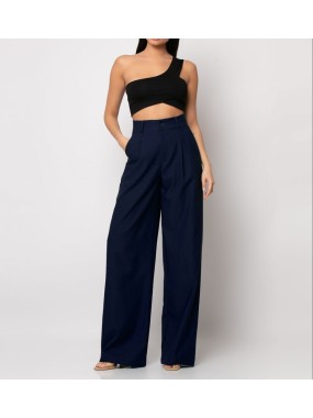 [L] Παντελόνι φαρδύ με πιέτες Navy