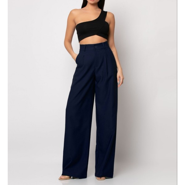 [L] Παντελόνι φαρδύ με πιέτες Navy