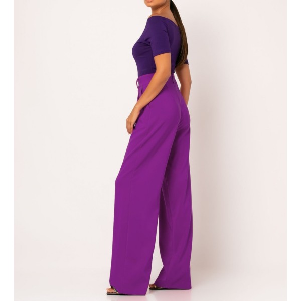 [L] Παντελόνι φαρδύ με πιέτες Μωβ