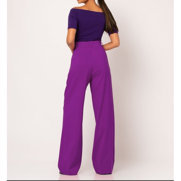 [Μ] Παντελόνι φαρδύ με πιέτες Μωβ