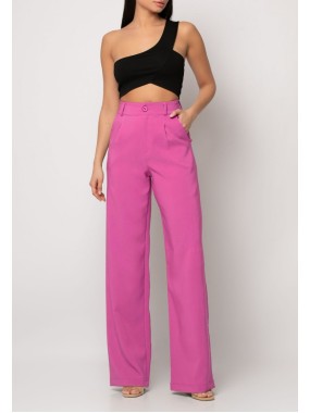 [L] Παντελόνι φαρδύ με πιέτες Ροζ