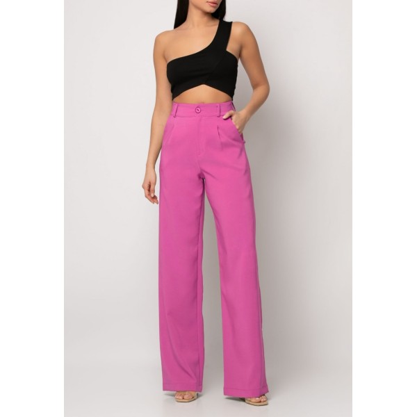 [L] Παντελόνι φαρδύ με πιέτες Ροζ