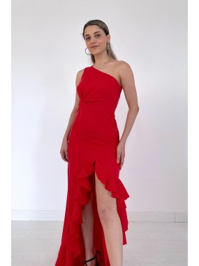 [S] Φόρεμα maxi βολάν Κόκκινο