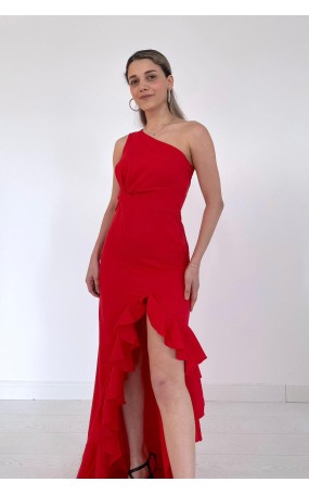 [S] Φόρεμα maxi βολάν Κόκκινο