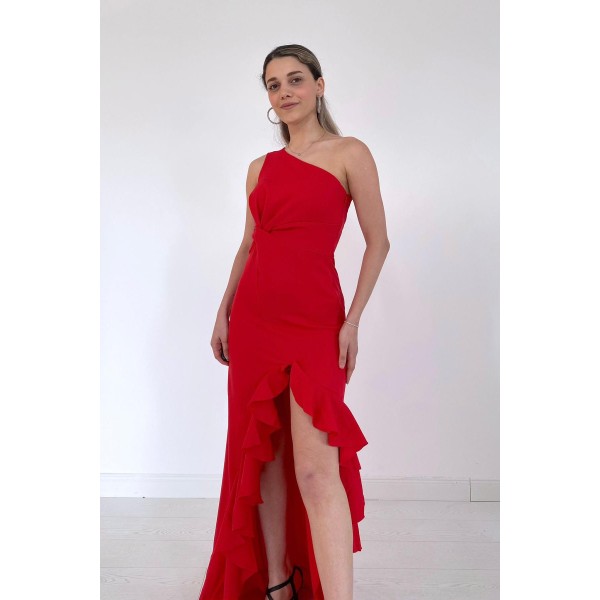 [S] Φόρεμα maxi βολάν Κόκκινο