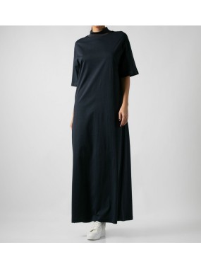 [S/M] Φόρεμα maxi βαμβακερό κοντομάνικο με ριπ λουπέτο Ανθρακί