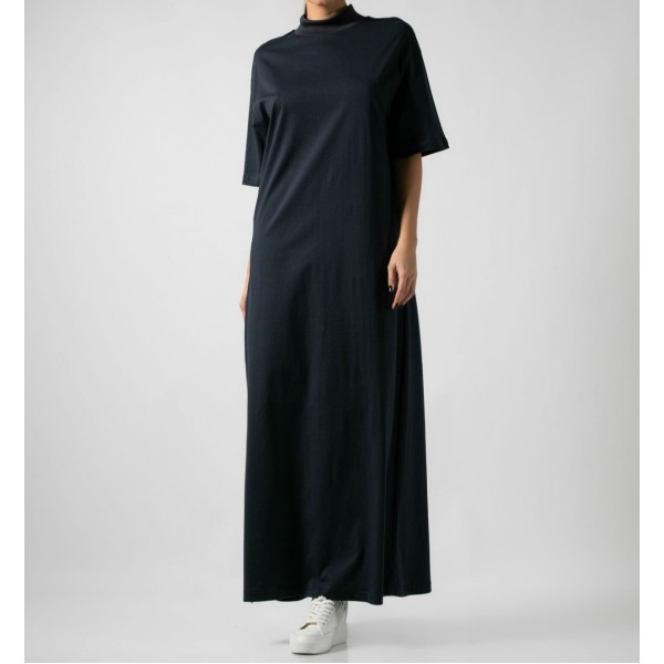 [S/M] Φόρεμα maxi βαμβακερό κοντομάνικο με ριπ λουπέτο Ανθρακί