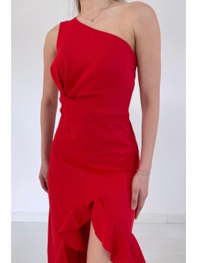 [L] Φόρεμα maxi βολάν Κόκκινο