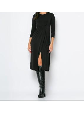 [S/M] Φόρεμα με σούρα στη μέση και άνοιγμα στο πλάι Μαύρο