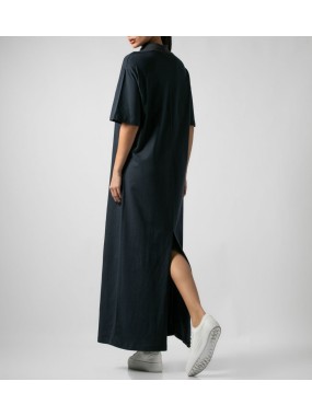 [M/L] Φόρεμα maxi βαμβακερό κοντομάνικο με ριπ λουπέτο Ανθρακί