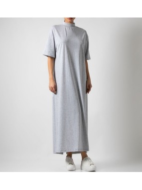 [M/L] Φόρεμα maxi βαμβακερό κοντομάνικο με ριπ λουπέτο Γκρι μελανζέ light