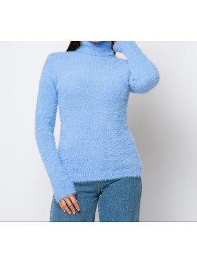 [L/XL] Μπλούζα πλεκτή χνουδωτή ζιβάγκο Γαλαζιο