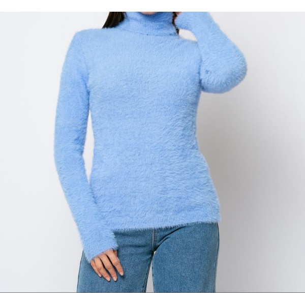 [L/XL] Μπλούζα πλεκτή χνουδωτή ζιβάγκο Γαλαζιο