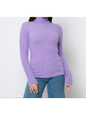[S/M] Μπλούζα πλεκτή χνουδωτή ζιβάγκο Λιλά