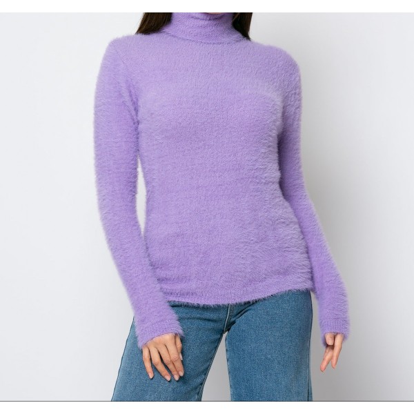 [S/M] Μπλούζα πλεκτή χνουδωτή ζιβάγκο Λιλά