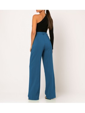 [L] Παντελόνι φαρδύ με πιέτες Blueberry